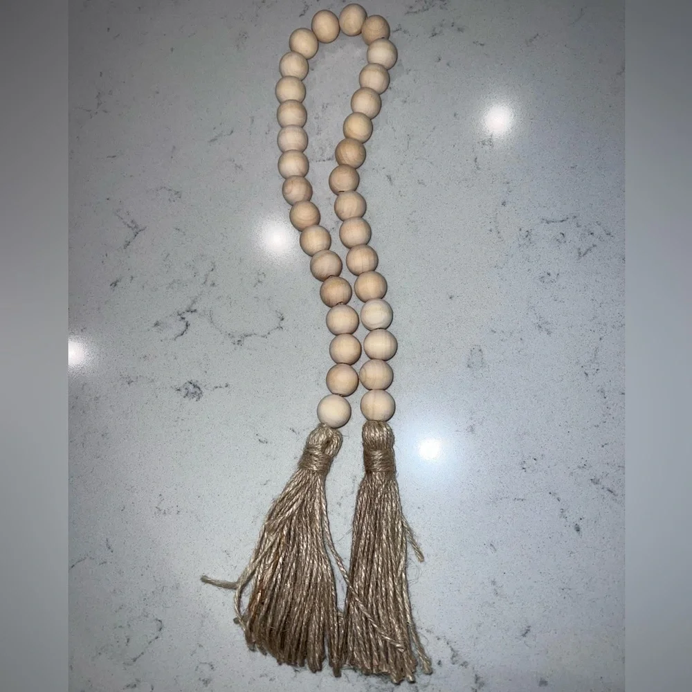 Farmhouse Wood Bead Garland with Tassels
